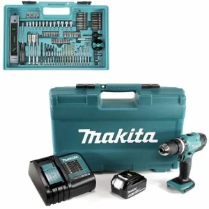 Makita DHP 453 FX12 Akku Schlagbohrschrauber 18V 42Nm + 1x 3,0Ah + Ladegerät + 101tlg Zubehör Set + Koffer 11