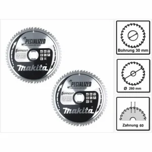 Makita CMSXF26080G SPECIALIZED EFFICUT Sägeblatt 260 X 30 X 1,65 Mm 2 Stk. ( 2x B-67284 ) 60 Zähne Für Holz 15